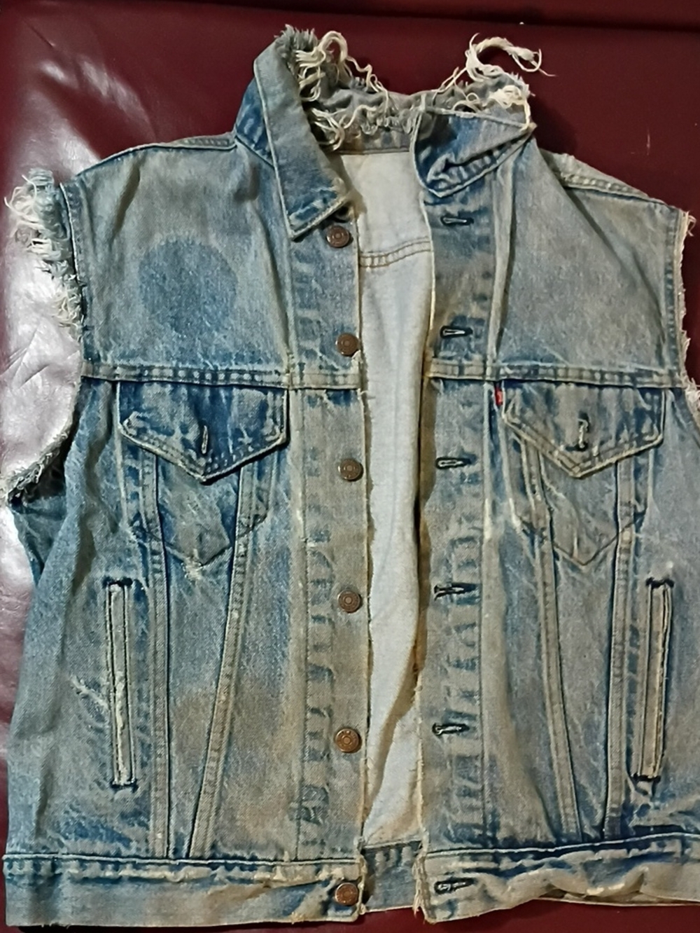Vintage Levis Light Blue Distressed Denim  Trucker Vest